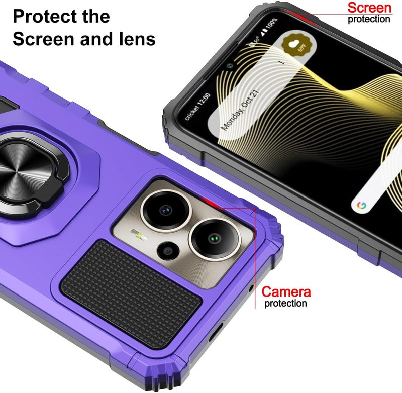 Mocotto for Cricket Outlast 5G 2024 Phone Case AT&T Motivate Pro 5G Case with Tempered Glass Screen Protector,Military Grade Heavy Duty Shockproof Protective Cover,with Ring Kickstand (Purple) - Image 2